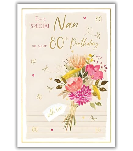 Hunts England Geburtstagskarte 'Happy Birthday Mum' 80. Geburtstag — 21x21 Cm, FSC-zertifiziert, Mit Umschlag