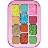 12 Renkli Neon ve Glitter Far Paleti, Y&uuml;ksek Pigmentli, Canlı Renkler, Festival Makyajı Seti