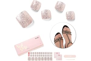 ‎NAILOG NAILOG Semi Cured Gel Nail Strips, Zehennagellack Streifen mit Glossy Gel Finishing, 32 Stück Long Lasting Pedi Nail Wrap, Shine Bright