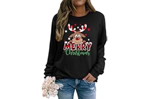Yihelian Womens Sweatshirt Merry Christmas Letter Printing Top Ladies Cute Elk Graphic printed Pullover Long Sleeve Crew Neck Blouse