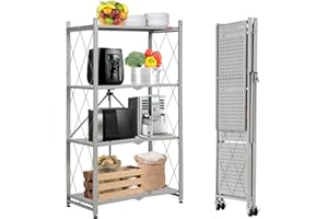 DEANIC Plegable Estanterias Almacenaje de 4 Niveles, 71 x 36 x 127cm Estanteria Metalica, Estanterias Metalicas con una Capacidad deCarga de 270 KG, Cocina, Garaje, Instalación Gratuita (Gris)