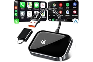 DeeprBetter Adattatore Android Auto Wireless, 2in1 Adattatore Carplay Wireless Converte AA/Carplay Cablato in Wireless, Plug&Play Android Auto Carplay Adapter con USB A/C Supporta iOS10+ Android11+
