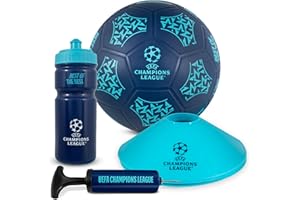 Hy-Pro Officially Licensed UEFA Champions League Street Ball Set - UCL, Size 5 Playground Soft Ball, Pump, 500ml Reusable Plastic Bottle, 4 Cones, Merchandise, Gift Set
