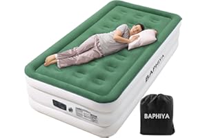 BAPHIYA Single Air Bed, Inflatable Bed with Built-in Electric Pump, Quick Self-Inflation, Portable Blow Up Mattress with Flocked Surface for Kids Guest Home Sofa Camping Travel Outdoor 200x100x45cm