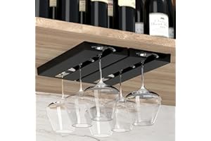 Vaisoeny Soporte para copas de vino, Paquete de 2 scuelga copas, Colgador copas, Organizador de plástico para bar, Sin perforaciones, Autoadhesivo (Negro)