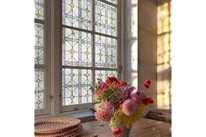 ‎FANCYCLINGS Fensterfolie selbstklebend 3D Buntglas-Fensterfolie Fenster-Sichtschutzfolie Bunt Blickdichte für Badezimmer, Haustür, Haus, Sonnenschutz, Wärmeschutz, statisches Kleben, Tausend Träume 44X120CM