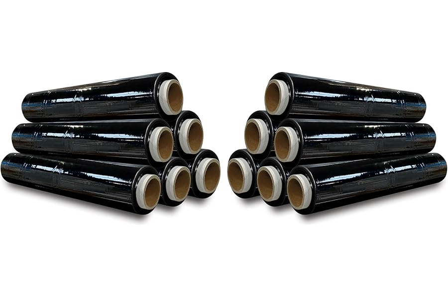JeeJaan® 12 Rolls Black Pallet Wrap 400mm x 250m 20mu | Tear Resistant Stretch Film | Water & Moisture Proof Pallet Stretch Shrink Wrap | Multi-Use Strong Pallet Stretch Wrap