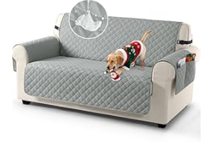 TAOCOCO Sofa Covers 100% Waterproof Sofa Slipcovers 2 Seater,Non Slip Double Seat Cover with Storage Pockets Both Side for Kids/Dogs/Pets,Washable Sofa Protector with Elastic Strap(Grey)