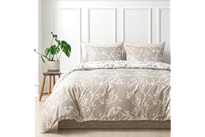 Tokokimo Double Duvet Cover Set - Spring Bedding Sets Reversible, Microfiber Double Bed Duvet Sets with Pillow Cases (Floral, Grey, Double 200 x 200 cm)