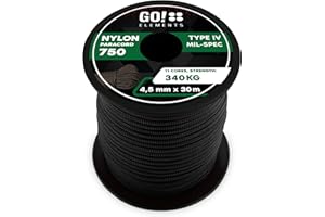 GO!elements Paracord 750 Tipo IV | Corda in Nylon 100% Resistente e Estremamente Stabile | ø 4,5 mm - 11 Nuclei - Max. 340 kg | Corda Multifunzionale e reepsnoer per Sopravvivenza, Campeggio