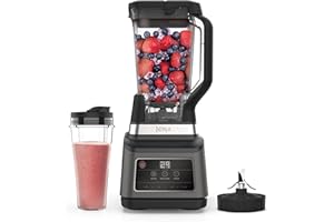 Ninja Batidora de vaso 2 en 1, 1200 W, 3 programas automáticos, 4 ajustes manuales, tecnología Auto-iQ, Jarra de 2,1 l y vaso