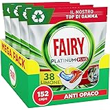 Fairy Platinum Detersivo Pastiglie Lavastoviglie Plus, Brillantante, 152 Capsule, Limone, Tecnologia Anti-Opaco, Contro Il Gr