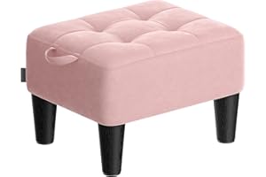 SONGMICS Sgabello Pouf Contenitore, Poggiapiedi in Velluto, Imbottitura Spessa, Portata Fino a 150 kg, per Soggiorno, Camera da Letto, Ingresso, Rosa Pastello e Nero Inchiostro LOM501R01