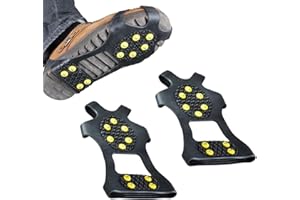 YUANCOX Ice Snow Grippers Anti Slip Grips Crampons Ice Cleats Traction for Boots Shoes,Ice Snow Winter Non-slip Shoes Grips Cover 10-Stud Slip-on Stretch Footwear