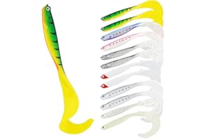HOTUT Soft Fishing Lures Kit, Easy Catch Pre-Rigged Soft Lures Swimbait, Unique Vibrating Swim Action and Trembly Sinking Move, Curly Tail Perch Imitation Bait for Pike Freshwater Trout Bass Salmon