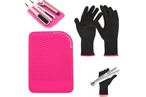 GETJOY Heat Protection Gloves for Hair Styling and Heat Mat for Hair Straighteners, Heat Proof Gloves for Hair Styling, for Curling Irons Hair, Straightener Heat Mat and Hair Styling Tools