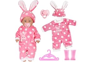 XERTEAM Doll Clothes for 14-18 Inch Baby Dolls, Sweet Outfits Jumpsuit Hat Socks Hanger and Pacifier, Doll Clothes Compatible with New Born Baby 30-45 cm Dolls Girls Birthday (Rabbit)(No Doll)