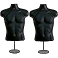 DisplayTown 2 Pack Male Mannequin Torso with Stand Dress Form Tshirt Display Countertop Hollow Back Body S-M Clothing Sizes Black (P78B660A)