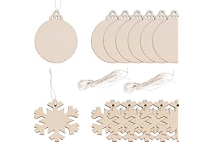 FLOFIA 40pcs Bolas Navidad Madera Copo de Nieve Colgante Navidad Árbol Rebanadas Madera Adorno Decoración del Árbol Ventana Fiesta DIY Regalo Manualidades Cuerdas Incluídas