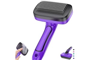 YOPETAYU Dog Brush for Shedding, Self-Cleaning Slicker Brush, Perfect for Short & Long Haired Pets, Removes Mats, Tangles, Loose Fur, Gentle on Skin, Ideal for Small, Medium, Large Dogs. Purple