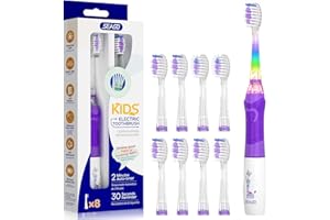 Seago Brosse à dents pour enfants avec lumière colorée et 8 têtes de extra douces, minuterie de 2 minutes, convient aux enfants de plus de 3 ans SG977, Violet