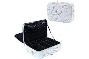 FAIM BEAUTY Travel Makeup Train Case Makeup Cosmetic Case Organizer Portable Artist Storage Bag with Adjustable Dividers for Cosmetics Makeup (Marble, Medium)