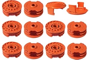 CDIYTOOL Bobinas de Repuesto compatibles con Worx WA0007 WG116 WG119 cortadora de Cuerdas, Repuesto de Piezas 16 pies 0.065 Pulgadas, 50019417 Tapas de Carrete (10 carretes y 2 Tapas)