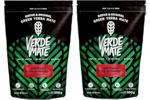 Yerba Mate Verde Mate Green Pomelo De Oriente, Verde Maté Vert Pamplemousse L'orient, Yerba Mate du Brésil, Yerba mate fruitée, Sans gluten, non pas séchée par fumée (1000g (2x500g))
