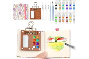 AOOTE Kit Aquarelle Miniature Voyage,12 Couleurs Mini kit de Peinture Aquarelle de Voyage,6 pièces Palette d'Aquarell Portable avec 8 grilles,Papier Aquarelles, Clip & Carnet de Croquis(Rosa)