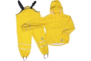 DRY KIDS Childrens Waterproof Jacket and Dungarees Set PU Coated. Boys and Girls Rainwear for Outdoor Play.