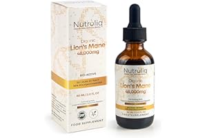 NUTROLIQ ABSORB YOUR WELLNESS BETTER Nutroliq Lions Mane Liquid Drops - 48000mg Per Serving - Fruiting Body Extract - 30% Polysaccharides - Vegan Formula - 60-Day Supply - Lions Mane Tincture Supplement with Organic Hericium Erinaceus