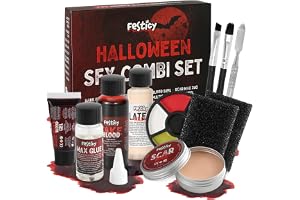 Festicy specialeffekt halloween makeup set I SFX komplett set med konstblod, latex, ärrvax och tillbehör I konstblod för hud och kläder I halloween smink för läskiga halloweenkostymer