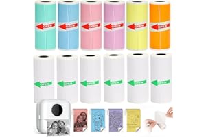 Farnirvana 12 Rollen Thermopapier für Kinderkamera, Mini Drucker Papier Selbstklebend, Fotodruckerpapier, selbstklebendes Aufkleberdruckerpapie, für Fotos, Notizen(57 x 25 mm)
