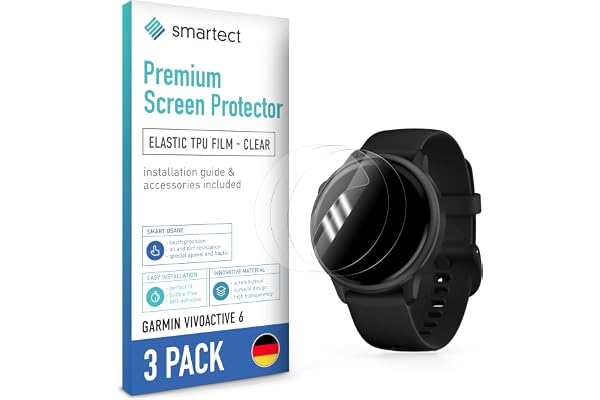 smartect TPU Skärmskydd 3 Stycken för Garmin Vivoactive 6 | Screen Protector Anti-Repor, Skyddsfilm Ultra-transparent, Bubbelfri, Anti-Fingeravtryck, Skalvänlig