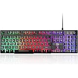 Rii Bactlit Gaming Keyboard, RK100 Plus 7 Color Rainbow LED Backlit Mechanical Feeling USB Wired Gaming Keyboard (UK Layout)