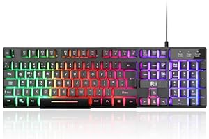 Rii Gaming Keyboard,USB Wired Keyboard with Rainbow LED Backlit Mechanical Feeling for Working Gaming (UK Layout)