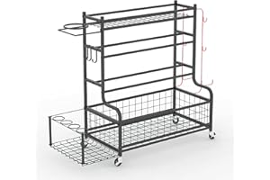 LGEGE Dumbbell Rack, Weight Storage Rack for Dumbbells, Kettlebells, Yoga Mats, Yoga Blocks, Yoga Poses, Dumbell Stand with Multi-direction Wheels and Hooks, Home Gym Fitness, 150KG Capacity