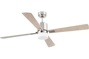 Faro Barcelona Palk 33470 Ventilateur avec lumière en acier, pales en bois et diffuseur en verre 40 W