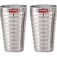 HAZEL Stainless Steel Jumbo Lassi Glass I Designer Steel Drinking Glass, 750 ML Set of 2 I Multipurpose Steel Water Glass with Shiny Silver Glossy Finish