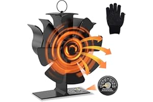 Jasfyee 8 Blades Stove Fan,Log Burner Fans Wood Stove Fan With Integrated Thermometer Heat Powered Wood/Log Burner Fan Eco Friendly Heat Circulation For Wood/Log Burner/Fireplace