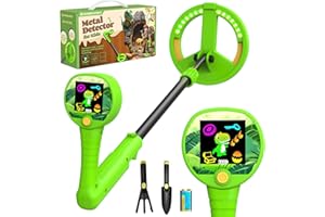 GreenRex Metalldetektor Kinder, Für Kinder von 3–12 Jahren, 6CM HD LCD Display, Ton & Lichtsignale, 59–82CM höhenverstellbar, 10CM Präzision, 470g leicht, lehrreiches Outdoor-Set,Grün