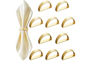 CHENGU 10 Pcs Stainless Steel Napkin Rings Festival Metal Napkin Ring Holders Modern Serviette Buckles Metallic Adornment for Table Settings Kitchen Dinner Party Wedding (Matte Gold Semicircle)