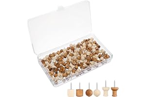 AOZUO Lot de 150 punaises en bois de 2 cm avec boîte de rangement pour tableau d'affichage, bureau, école, maison, carte du monde, photos, fournitures de bureau