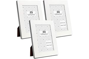 YIPINYIN 4 X 6 '' White Photo Frame With Glass Window Set Of 3,Oxford Garllery Picture Frame 6x4 Inch 3 Set, stylish 4x6 frames with a delicate Wooden grain texture For Wallmounted & Desk Top