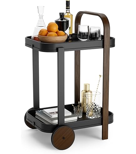 Serveerwagen - Drop leaf - met bloemen inleg - Hout, Messing - Italiaanse theewagen