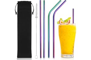 ISHOP ONLINE LIMITED iShop Reusable Stainless Steel Straws Set of 4 Rainbow – Metal Drinking Straws with Cleaning Brush & Velvet Pouch – Dishwasher Safe, BPA-Free, Perfect for Smoothies, Iced Coffee, Juice & Cocktails