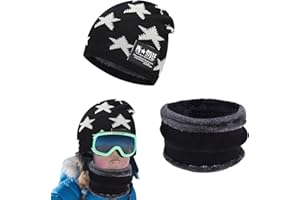 Ajuanbazha Conjunto de Gorro y Bufanda de Invierno para Niños, Gorro de Punto Térmico con Forro Polar de Punto 2 en 1, Accesorios Calientes para Niños y Niñas de 4 a 15 Años