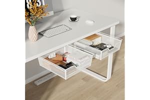 smusei Lot de 2 tiroirs auto-adhésifs sous le bureau en maille métallique cachée sous la table pour dossiers et papier, 33 x 31 x 9,5 cm, blanc