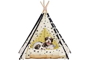 FORROBY Teepee Tent for Pets, Portable Pet Tents and Houses with Mats and Blackboards, Washable Pet Teepee Suitable for Dogs and Cats (Beige)