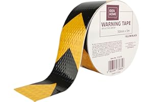 IDEA HOME Nastro Adesivo Segnaletico 50 mm x 5 m – Nastro di Sicurezza Riflettente con Frecce Giallo/Nero per Marcature di Sicurezza e Segnalazione